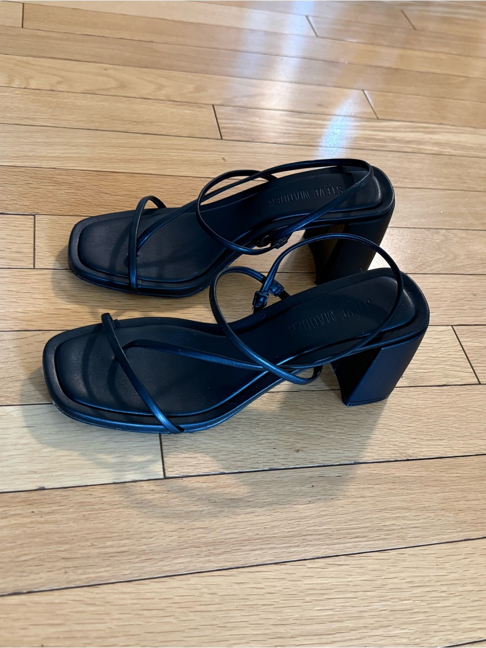Strappy Black Block Heel Sandals - Picture 7 of 8